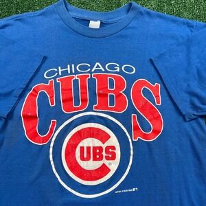 Vintage Chicago Cubs MLB Baseball T-Shirt Mens Large Blue Spellout 50/50 80s